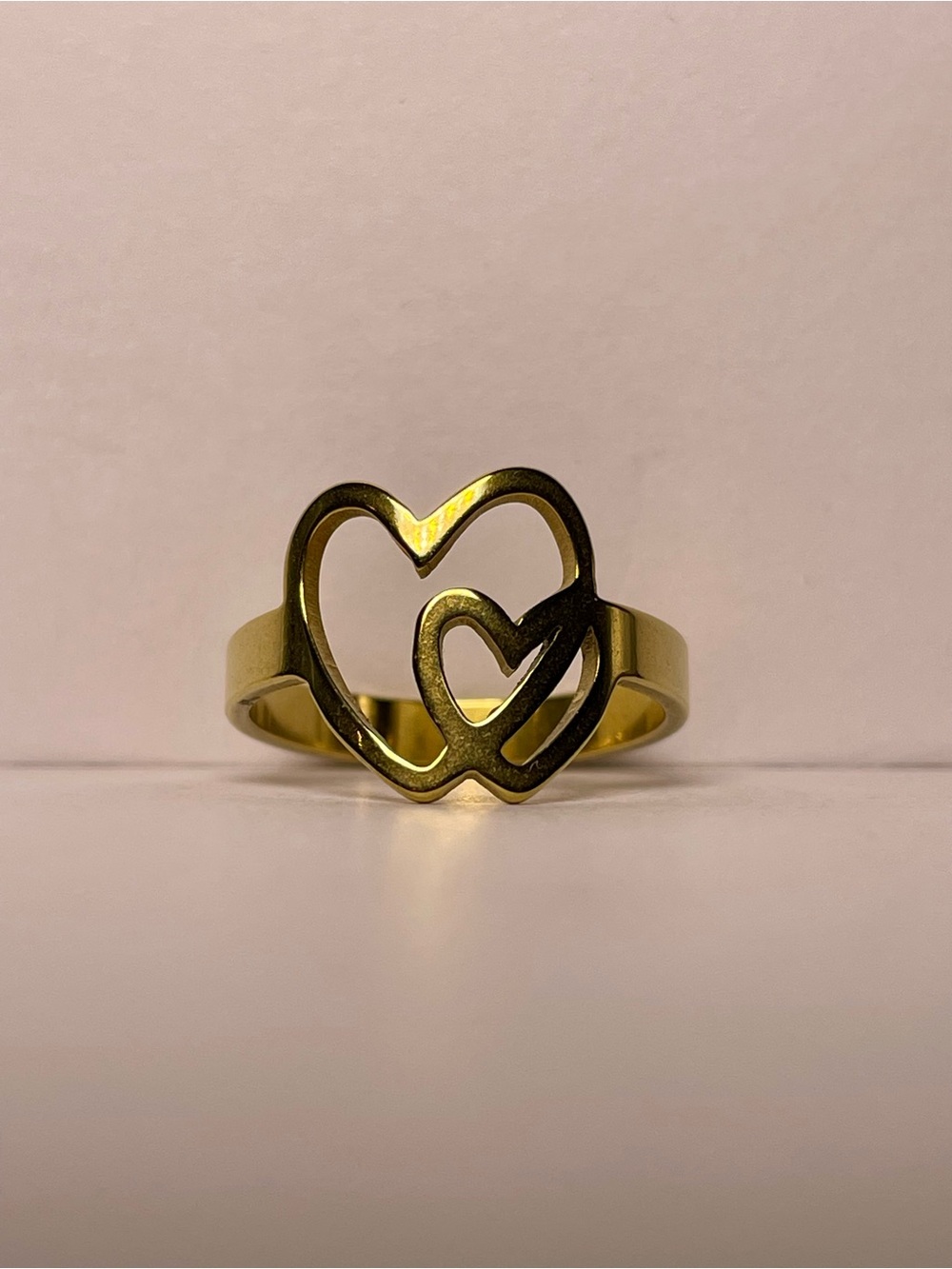 Gold Stainless Steel Heart Outline Ring